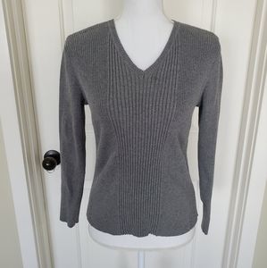Grey Pullover Ribbed Sweater